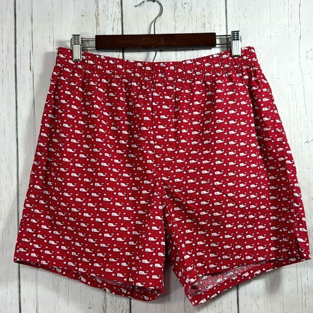 Vineyard Vines Red Love Whales Classic Elastic Waist 100% Cotton Boxers Shorts